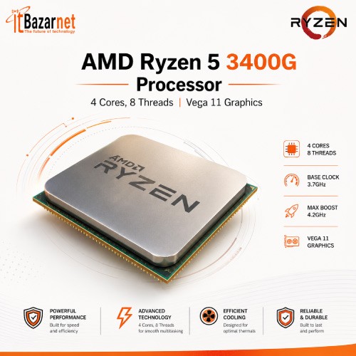 AMD Ryzen 5 3400G Desktop Processor with Radeon RX Vega 11 Graphics Image