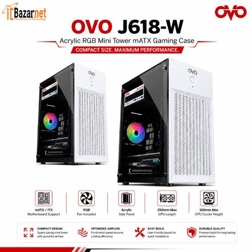 OVO J618-W RGB Acrylic Mini Tower mATX Gaming PC Case Image