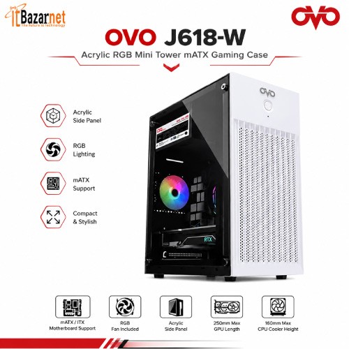 OVO J618-W RGB Acrylic Mini Tower mATX Gaming PC Case Image