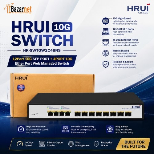HRUI 10G Switch HR-SWTGW2C48NS  12Port 10G SFP PORT+4PORT 10G Ether Port Web Managed Switch Image