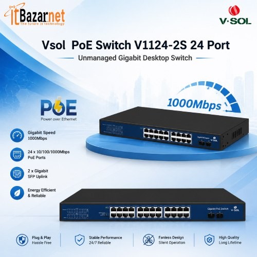 Vsol V1124-2S 24 Port  PoE Unmanaged Gigabit Desktop Switch