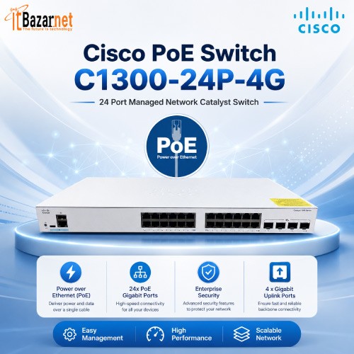Cisco Catalyst C1300-24P-4G 24-Port Managed PoE Network Switch Image