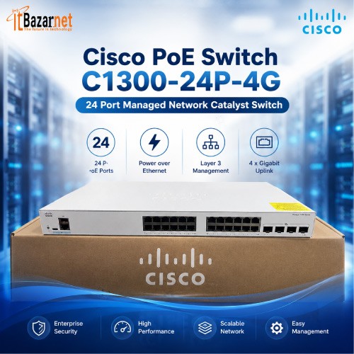 Cisco Catalyst C1300-24P-4G 24-Port Managed PoE Network Switch Image