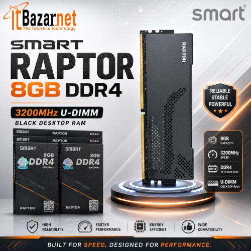 SMART Raptor 8GB DDR4 3200MHz U-DIMM Black Desktop RAM