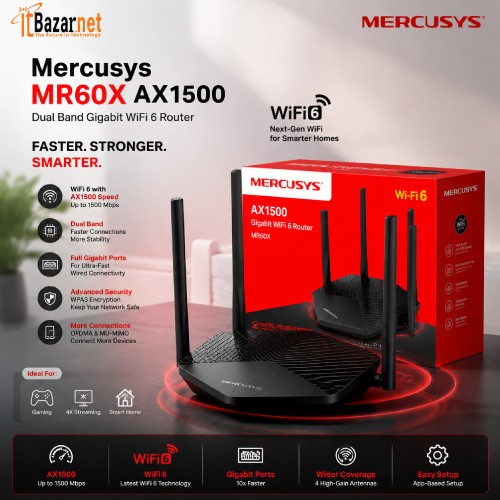 Mercusys MR60X AX1500 Dual-Band WiFi 6 Gigabit Router