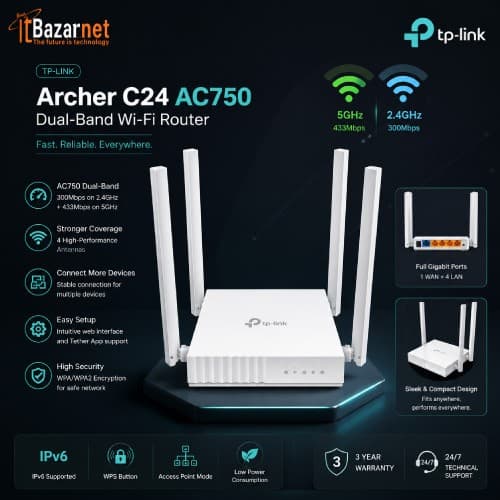 TP-Link Archer C24 AC750 Dual-Band Wireless Router Image