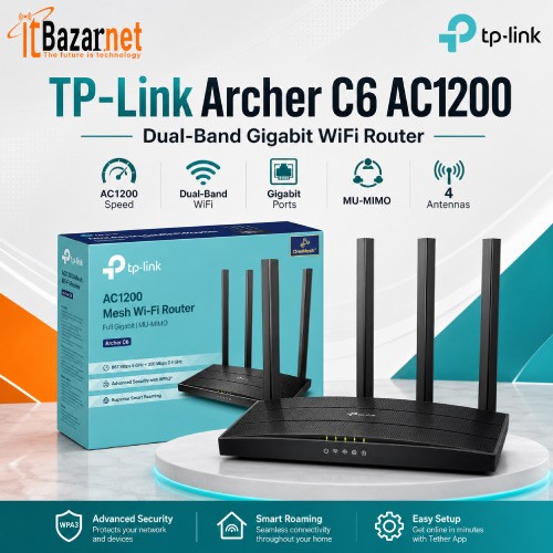 TP-Link Archer C6 AC1200 Dual-Band Gigabit WiFi Router