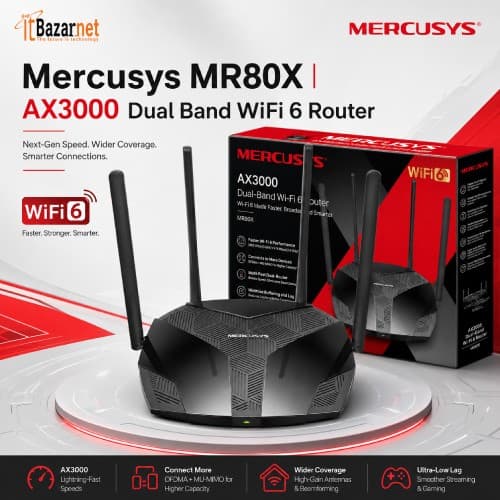 Mercusys MR80X AX3000 WiFi 6 Dual Band Gigabit Router Image