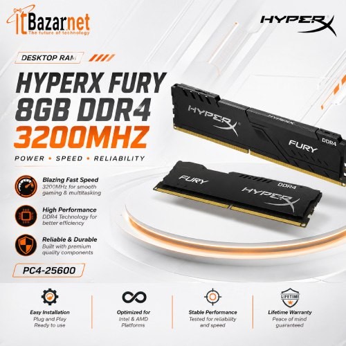 HyperX Fury 8GB DDR4 3200MHz Desktop RAM 3200MHz (PC4-25600) Image