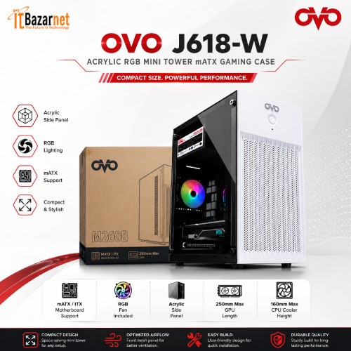 OVO J618-W RGB Acrylic Mini Tower mATX Gaming PC Case
