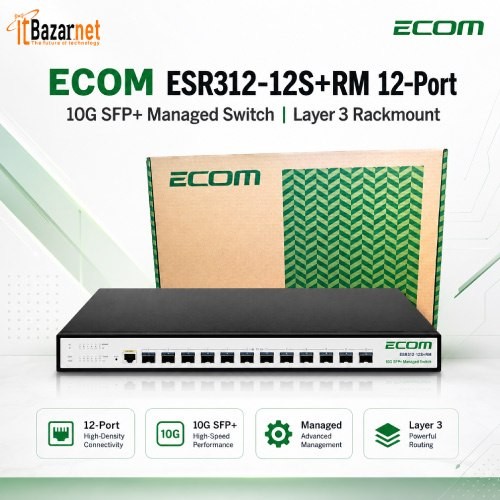 ECOM ESR312-12S+RM 12-Port 10G SFP+ L3 Managed Rackmount Switch