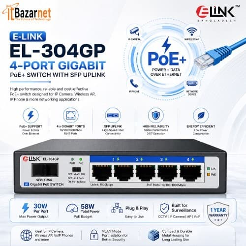 ELINK EL304GP 4Port Gigabit PoE Switch With 1G SFP Port Image