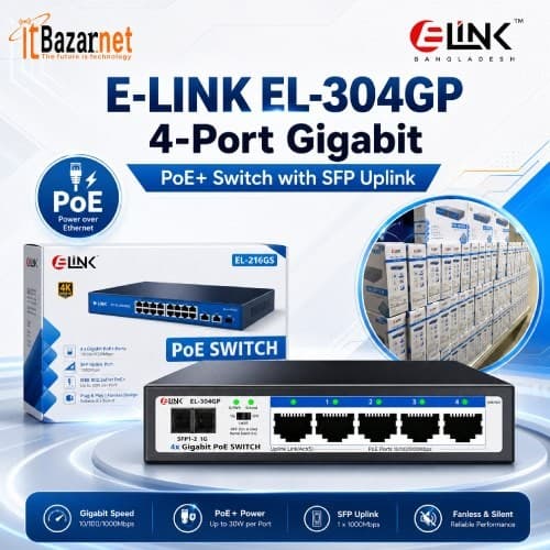 ELINK EL304GP 4Port Gigabit PoE Switch With 1G SFP Port Image