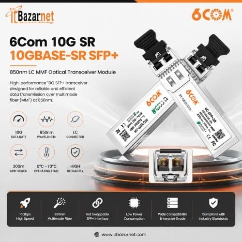 6Com 10G SR 10 GBASE-SR SFP+ 850nm LC MMF Optical Transceiver Module Image