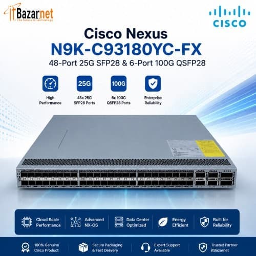 Cisco Nexus N9K-C93180YC-FX 48-Port 25G SFP28 & 6-Port 100G QSFP28 Image