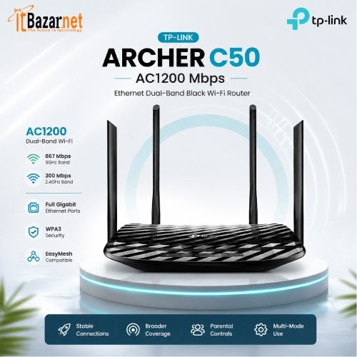 TPLink Archer C50 AC1200 Dual Band WiFi Router 300Mbps + 867Mbps Image
