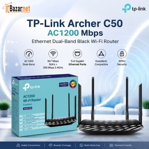 TPLink Archer C50 AC1200 Dual Band WiFi Router 300Mbps + 867Mbps Image