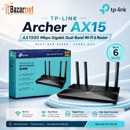 TPLink Archer AX15 AX1500 WiFi 6 Dual Band Gigabit Router Image