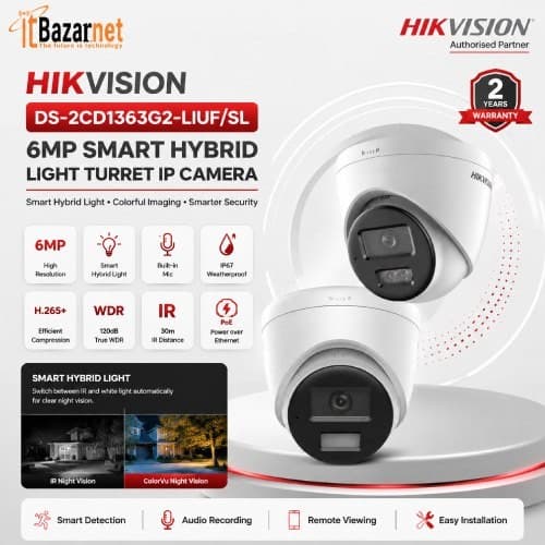 Hikvision DS-2CD1363G2-LIUF/SL 6MP Smart Hybrid Light Turret IP Camera Image