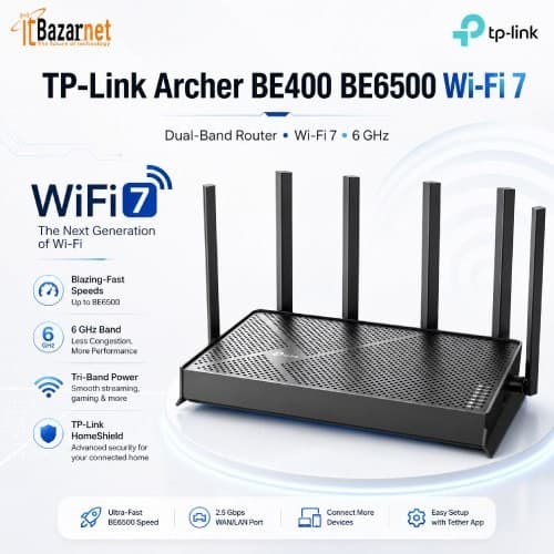 TPLink Archer BE400 BE6500 WiFi7 Dual Band Router Speed Up to 6.5 Gbps Image
