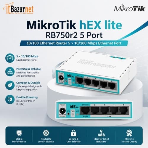 MikroTik RB750Gr2 hEX 5 Port Gigabit Router Image