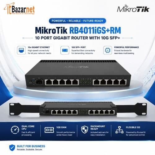 MikroTik RB4011iGS+RM 10Port Gigabit Router With 10G Port Image