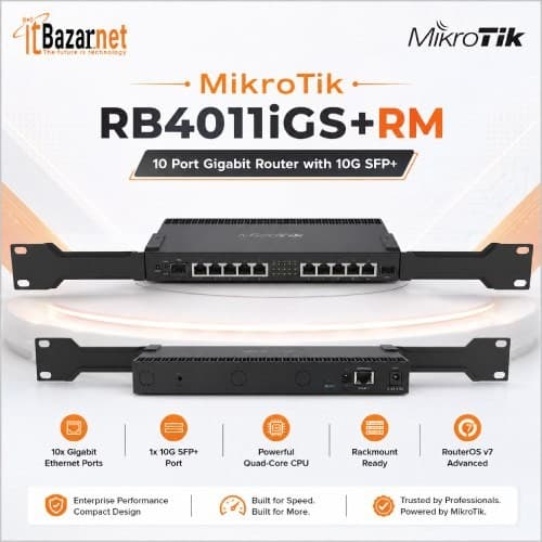 MikroTik RB4011iGS+RM 10Port Gigabit Router With 10G Port Image