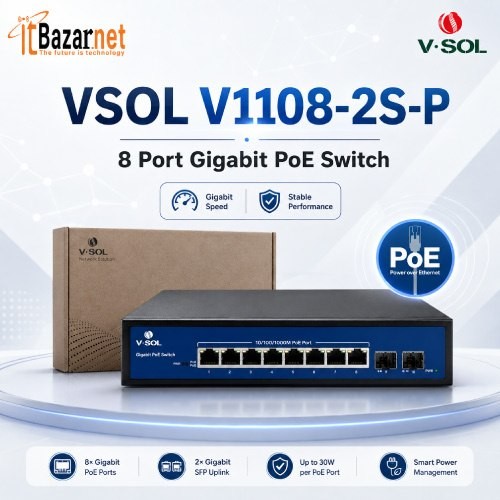 VSOL PoE Switch V1108-2S-P 8Port Gigabit PoE Switch with 2 SFP Uplink Image