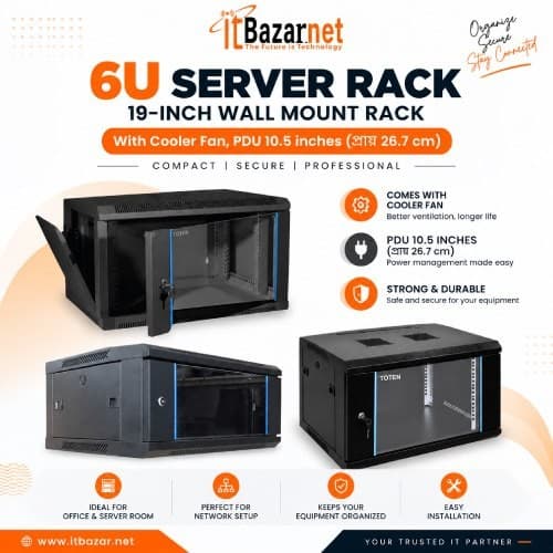 6U Server Rack 19inch With Cooler Fan,PDU,Hight 10.5 inches (প্রায় 26.7 cm) Image