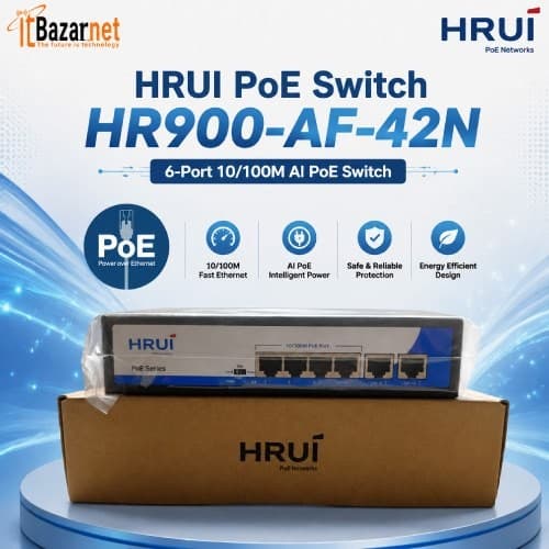 HRUI PoE Switch HR900-AF-42N 6Port 10/100M AI PoE Switch 4 PoE+2 Uplink Image