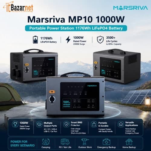 Marsriva MP10 1000W Portable Power Station 1228.8Wh LiFePO4 Battery Image