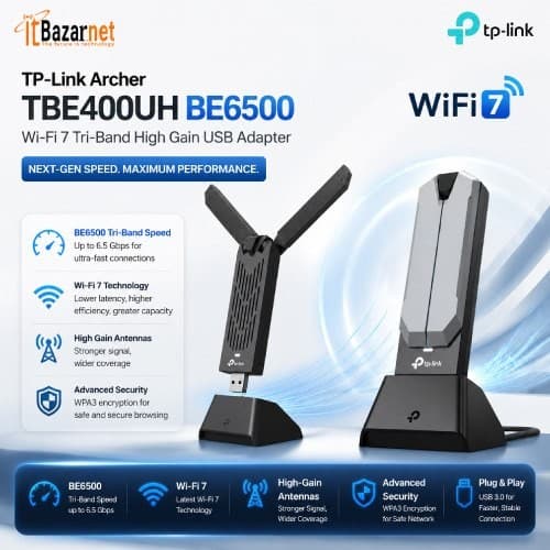 TPLink USB Adapter Archer TBE400UH BE6500 WiFi7 Tri Band High-Gain Image