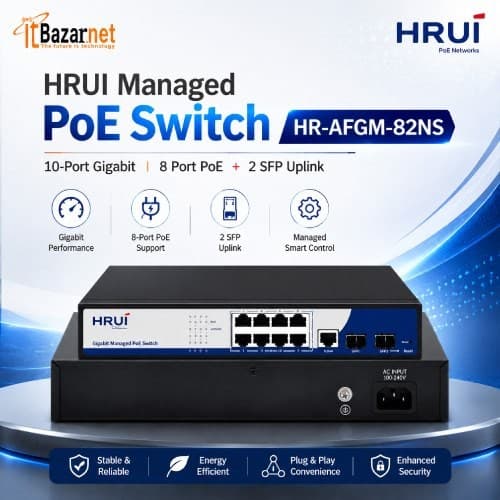HRUI Managed PoE Switch HR-AFGM-82NS 8Port Gigabit 120W with 2 SFP Image