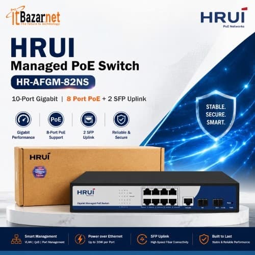 HRUI Managed PoE Switch HR-AFGM-82NS 8Port Gigabit 120W with 2 SFP Image