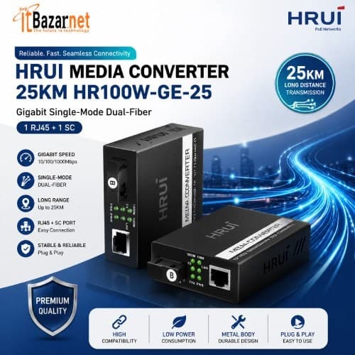 Gigabit Media Converter Hrui HR100W-GE-25-TR 25KM Image