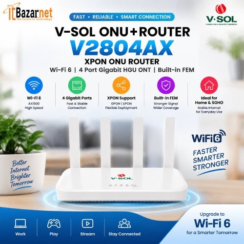VSOL ONU ROUTERR V2804AX15-R XPON ONU Router WiFi6 AX1500 4GE + USB 3.0 Image