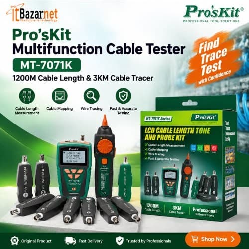 ProsKit Cable Tester & Length Meter MT-7071K LCD RJ45 RJ11 BNC Cable Tracer Image