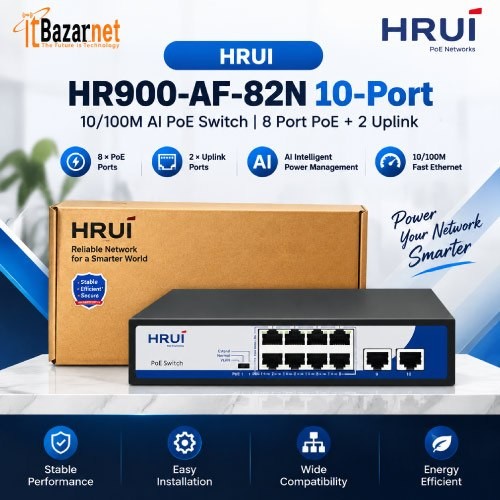 HRUI PoE Switch HR900-AF-82N 10-Port 8Port PoE +2 Uplink