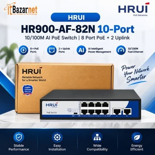 HRUI PoE Switch HR900-AF-82N 10-Port 8Port PoE +2 Uplink Image