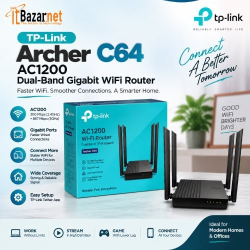 TPLink Router Archer C64 AC1200 Dual Band Gigabit WiFi Router Image