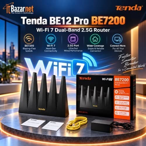 Tenda BE12Pro BE7200 WiFi7 Dual Band Router 2.5G High Speed Router