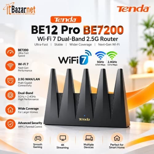 Tenda BE12Pro BE7200 WiFi7 Dual Band Router 2.5G High Speed Router Image