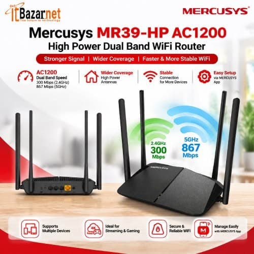 Mercusys MR39HP AC1200 High Power Dual Band WiFi Router Image