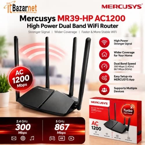 Mercusys MR39HP AC1200 High Power Dual Band WiFi Router Image