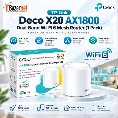 TPLink Deco X20 AX1800 WiFi6 Mesh Router 1 Pack Image