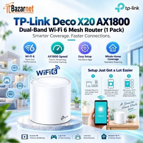 TPLink Deco X20 AX1800 WiFi6 Mesh Router 1 Pack Image