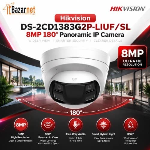 Hikvision IP Camera DS-2CD1383G2P-LIUF/SL 8MP 180° Panoramic Doom Image
