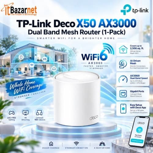 TPLink Deco X50 AX3000 WiFi6 Mesh Router 1Pack Image