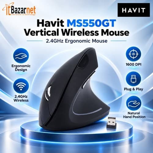 Vertical Wireless Mouse Havit MS550GT 2.4GHz Ergonomic Mouse Image