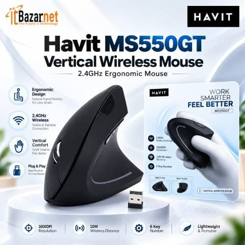 Vertical Wireless Mouse Havit MS550GT 2.4GHz Ergonomic Mouse Image